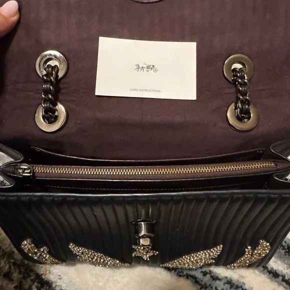 Coach Black Leather Embellished Women's Bag
